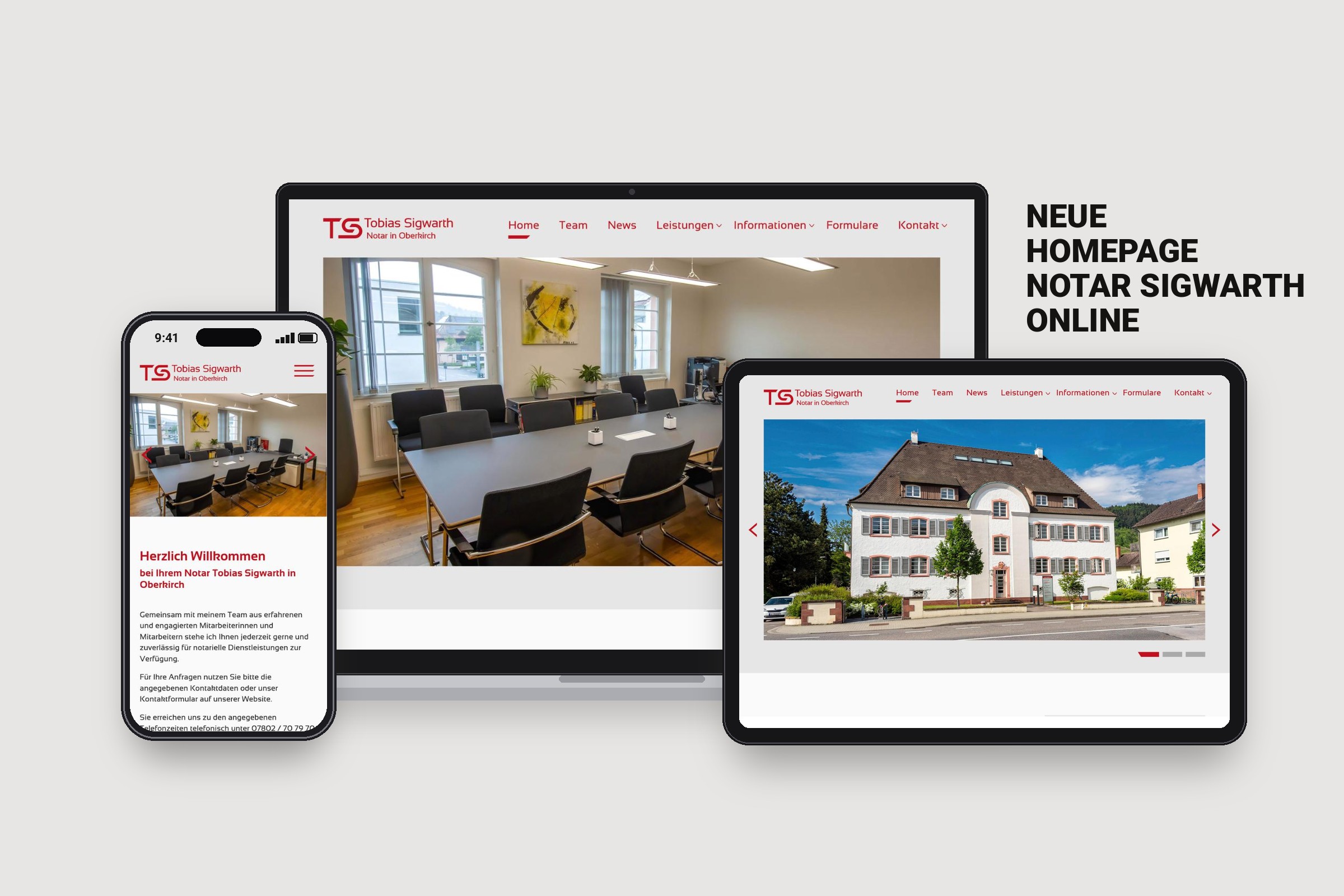 Neue Homepage von Notar Tobias Sigwarth auf Laptop, Tablet und Smartphone